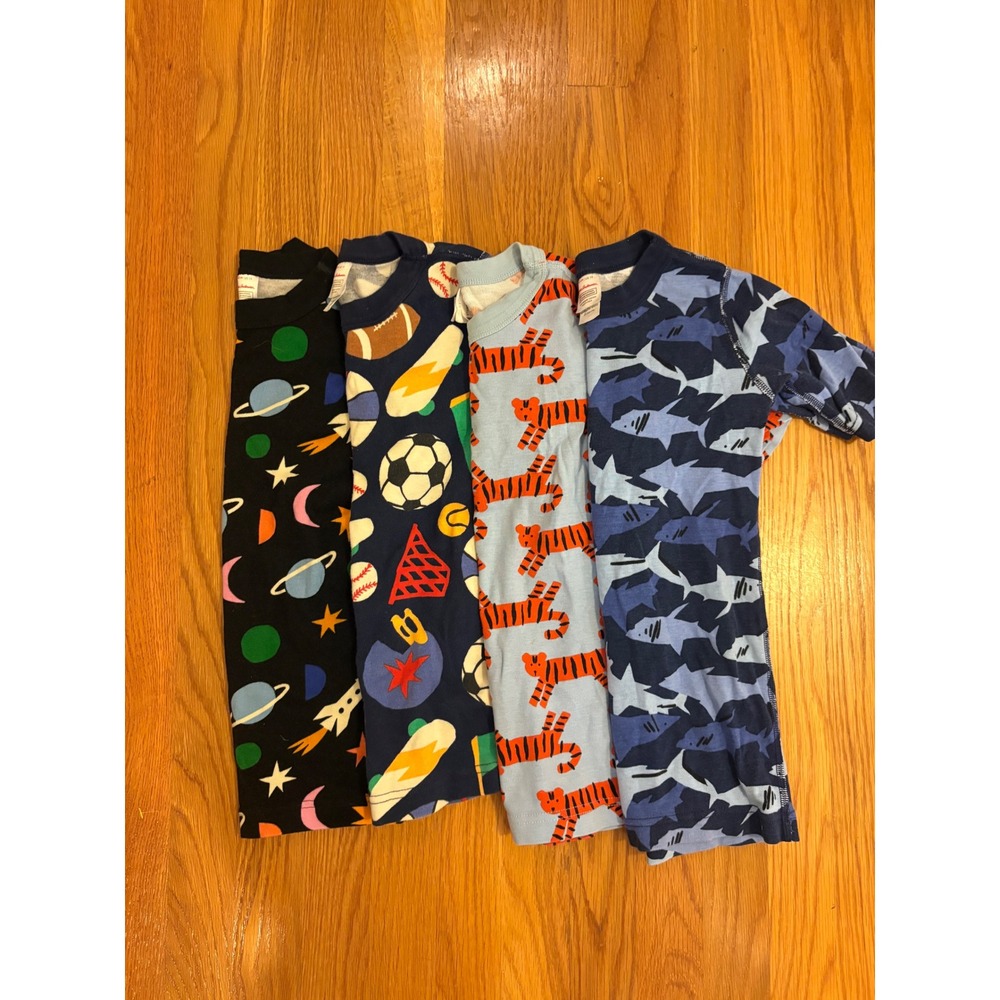 Hanna Andersson Boys Organic Cotton Pajama Tops Set of 4 Space Shark Tiger Sz 10